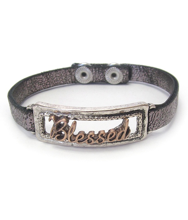 Religious Inspiration Leather Band Bracelet - Blessed