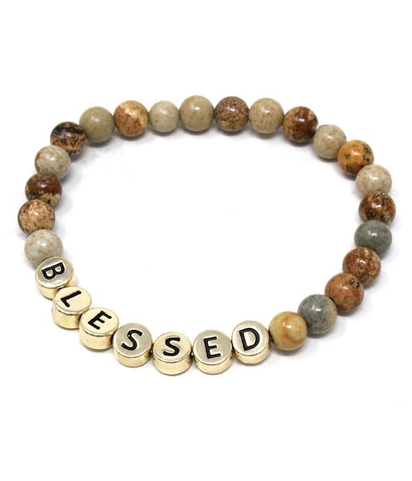 Multi Semi Precious Stone Stretch Bracelet - Blessed