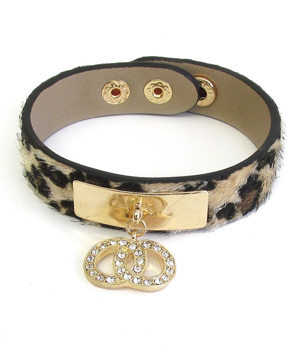 Double Hoop Dangle Animal Print Button Bracelet