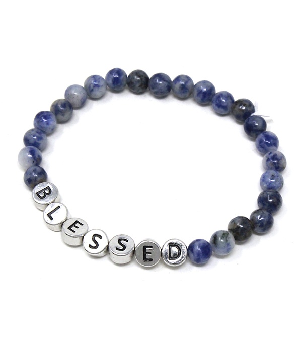 Multi Semi Precious Stone Stretch Bracelet - Blessed