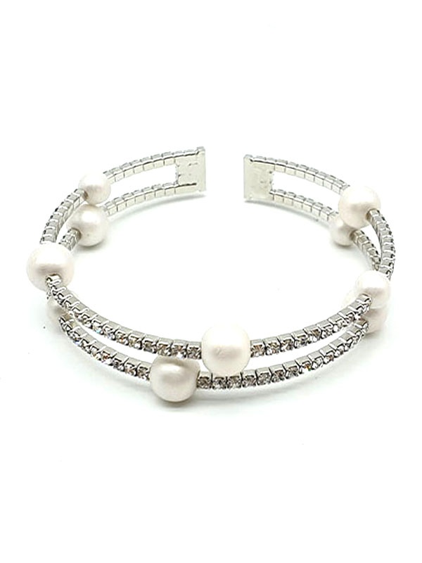Pearl And Rhinestone Wedding Or Party Coil Bracelet