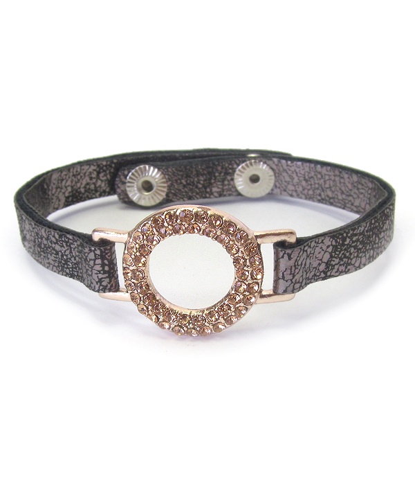 Crystal Ring And Leather Band Bracelet