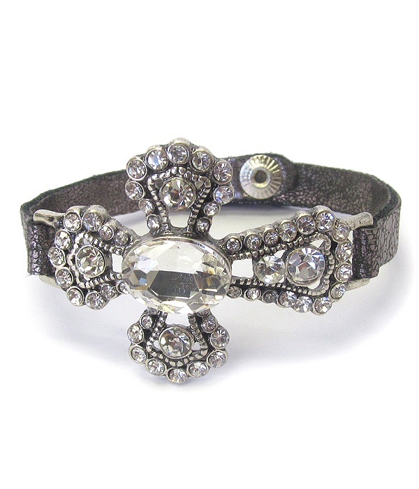 Crystal Cross Leatherette Band Bracelet