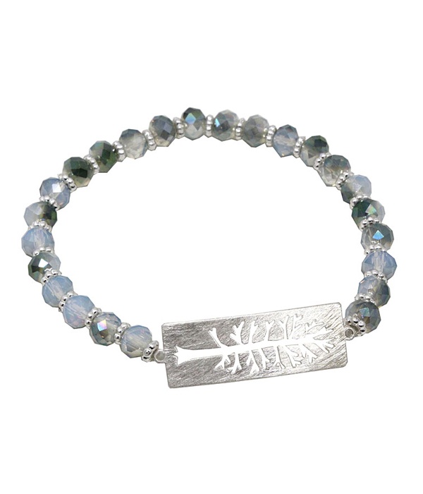 Brass And Facet Stone Stretch Bracelet - Tree Of Life