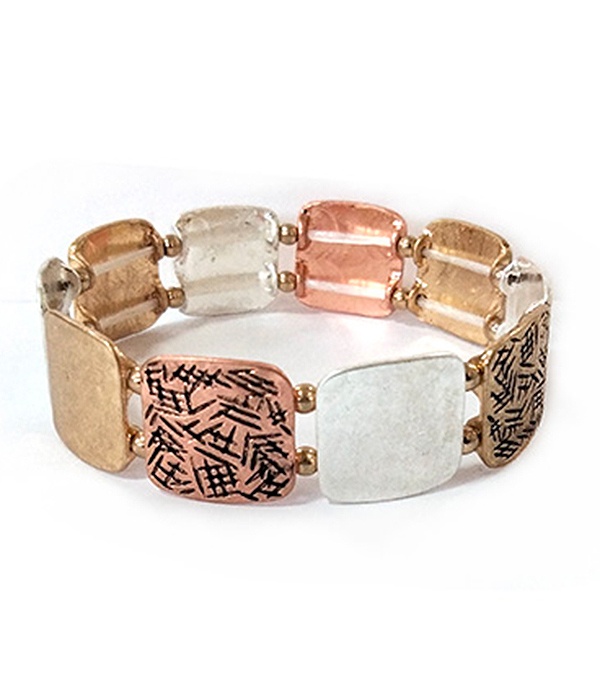 Vintage Metal Plate Stretch Bracelet