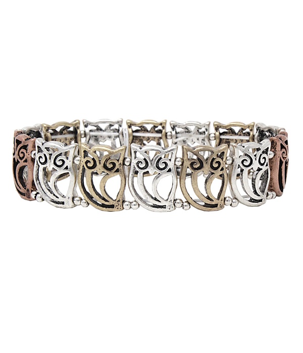 Vintage Metal Multi Owl Link Stretch Bracelet