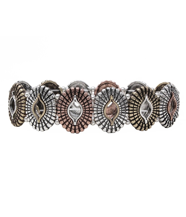 Vintage Metal Textured Oval Link Stretch Bracelet