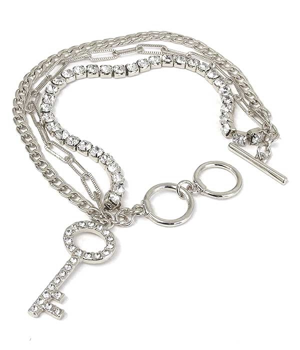 Key Charm And Triple Chain Mix Toggle Bracelet
