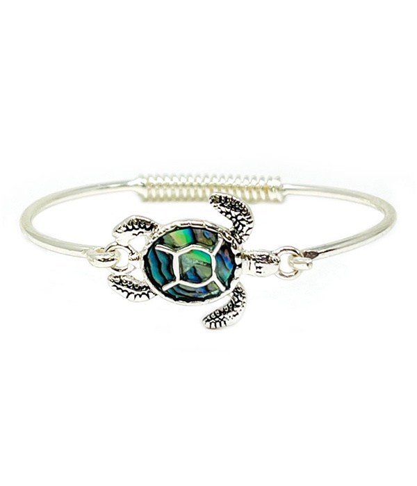 Sealife Theme Abalone Wire Bangle Bracelet - Turtle