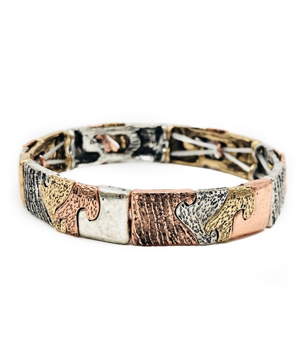Wave Texture Tri Tone Metal Stretch Bracelet