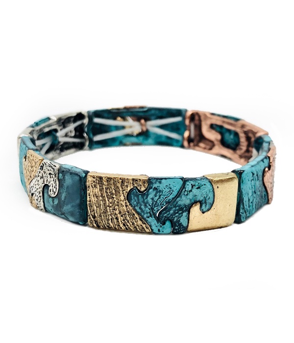 Wave Texture Tri Tone Metal Stretch Bracelet