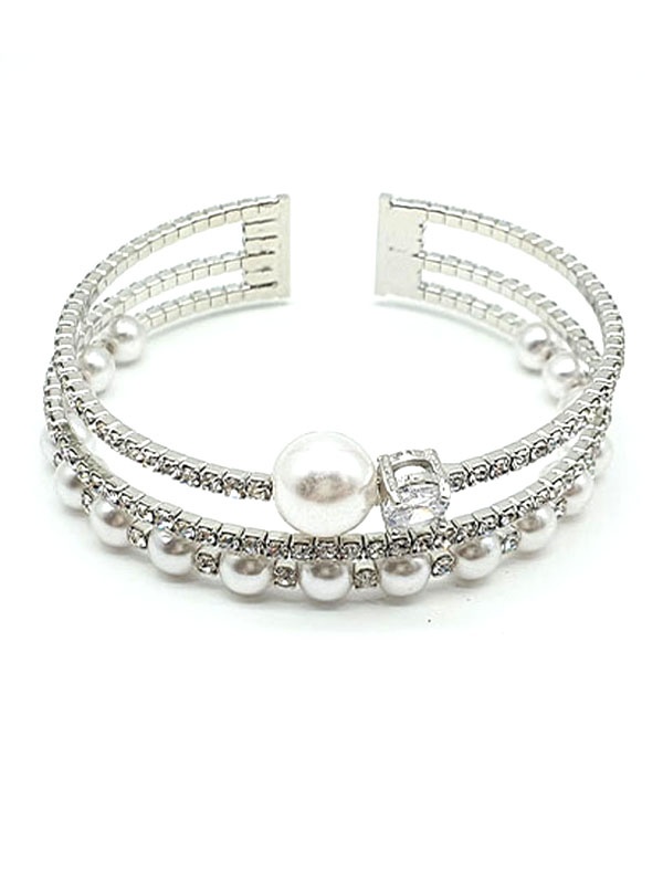 Pearl And Rhinestone Wedding Or Party Coil Bracelet