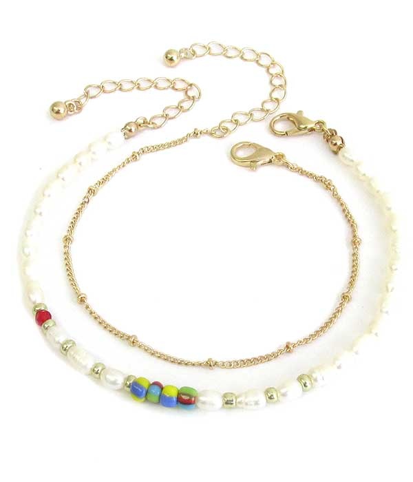 Pearl And Chain Double Bracelet Set