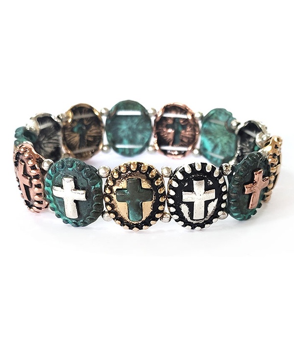 Vintage Metal Cross Stretch Bracelet