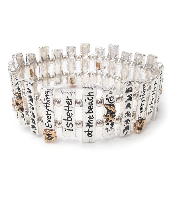 Multi Metal Bar Stretch Bracelet - Everything Is Better At The Beach