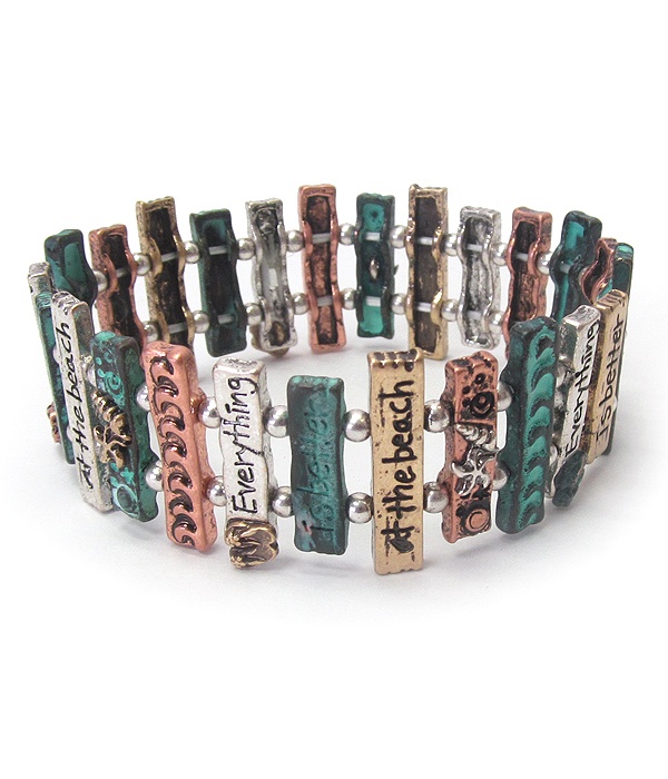 Multi Metal Bar Stretch Bracelet - Everything Is Better At The Beach