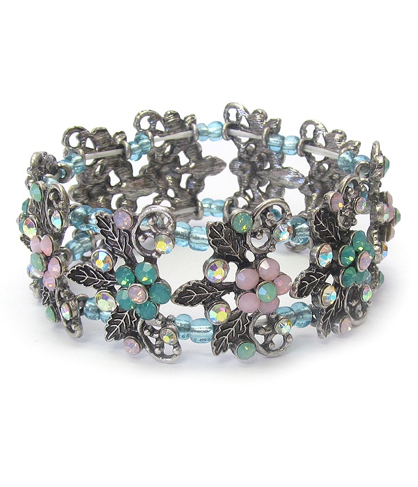 Vintage Luxury Class Crystal And Facet Glass Stretch Bracelet