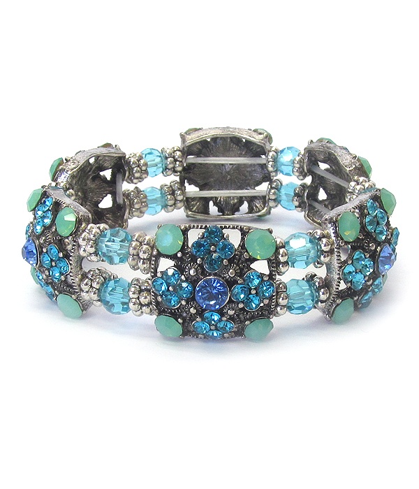 Vintage Luxury Class Crystal And Facet Glass Stretch Bracelet