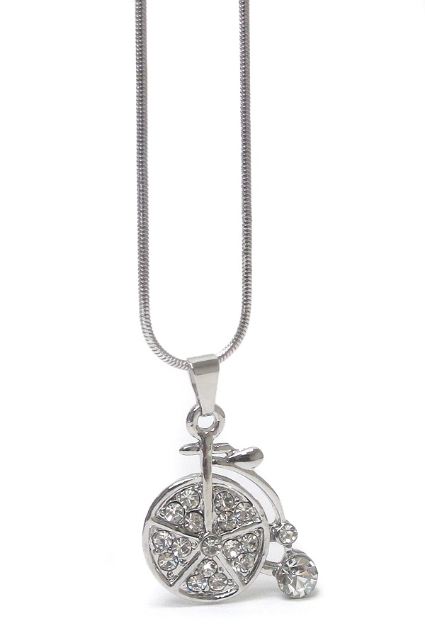 Crystal Stud Old Bike Pendant Necklace