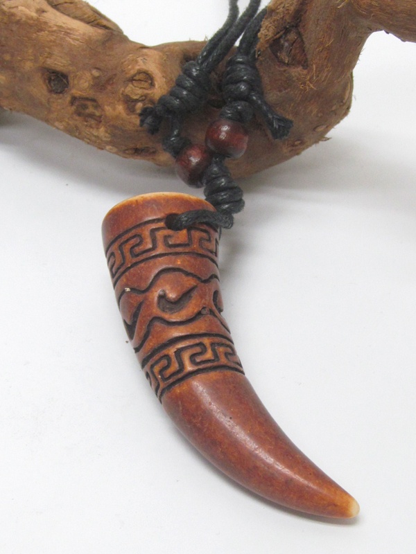Taino Trribal Style Carved Horn Amulet Pendant Necklace - Horn