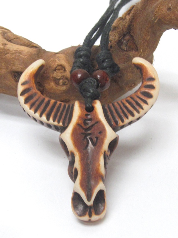 Taino Trribal Style Carved Horn Amulet Pendant Necklace - Longhorn