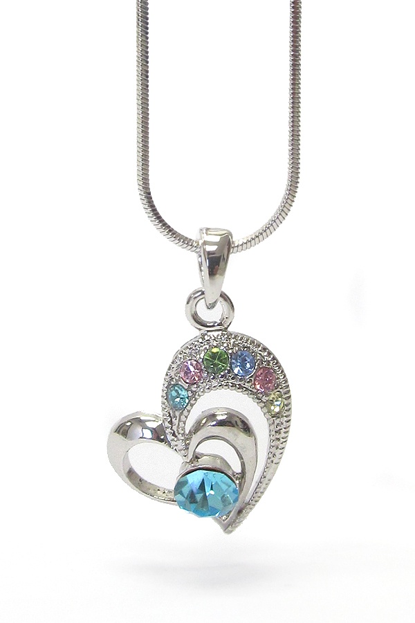Made In Korea Whitegold Plating Crystal Heart Pendant Necklace