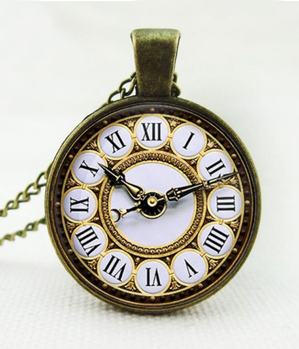 Antique Bronze Watch Inspired Cabochon Necklace