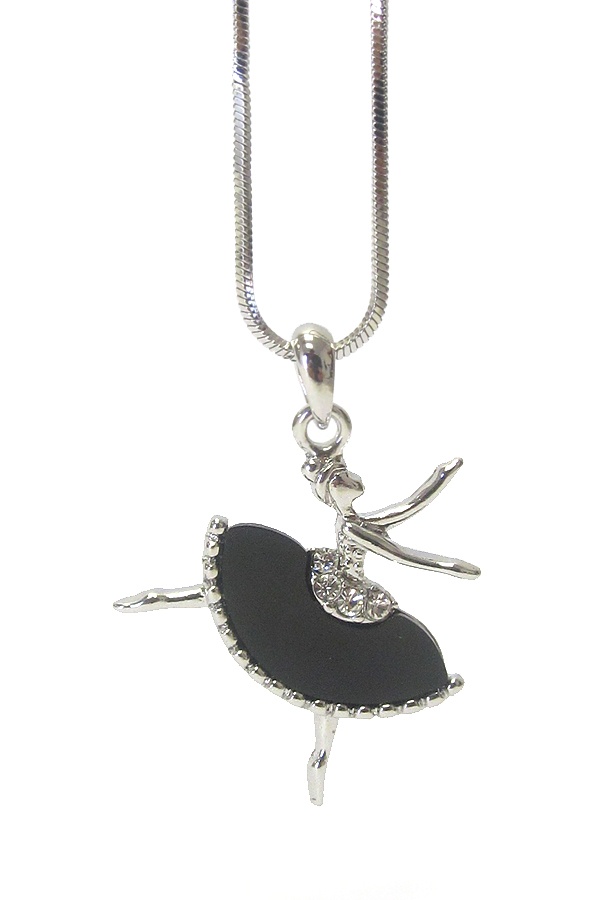 Made In Korea Whitegold Plating Crystal And Acryl Deco Ballerina Pendant Necklace