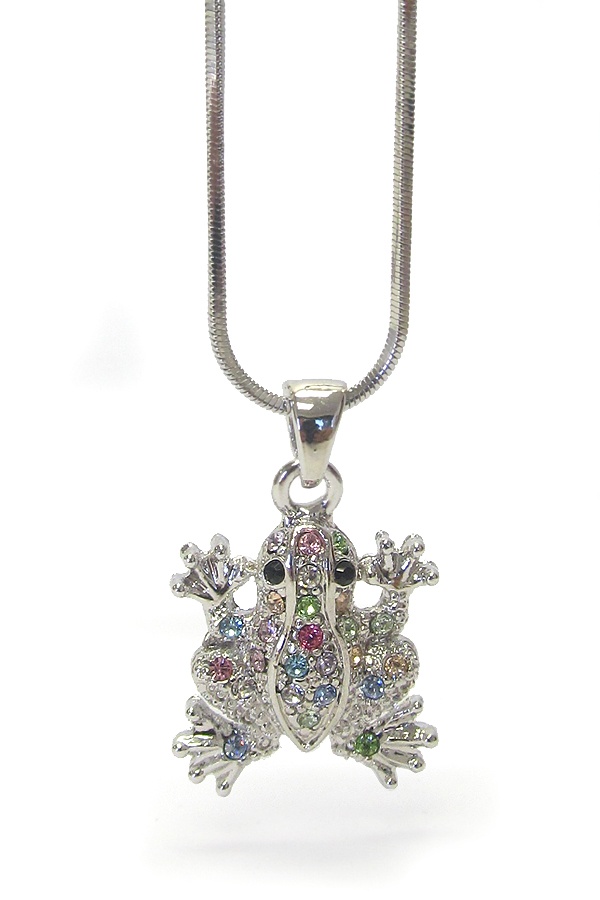 Made In Korea Whitegold Plating Crystal Frog Pendant Necklace