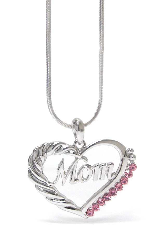Made In Korea Whitegold Plating Mothers Day Crystal Mom Heart Pendant Necklace