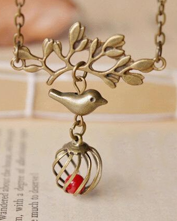 Retro Vintage Bird And Leaf Drop Necklace