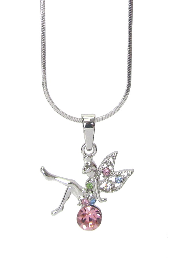 Made In Korea Whitegold Plating Crystal Fairy Pendant Necklace