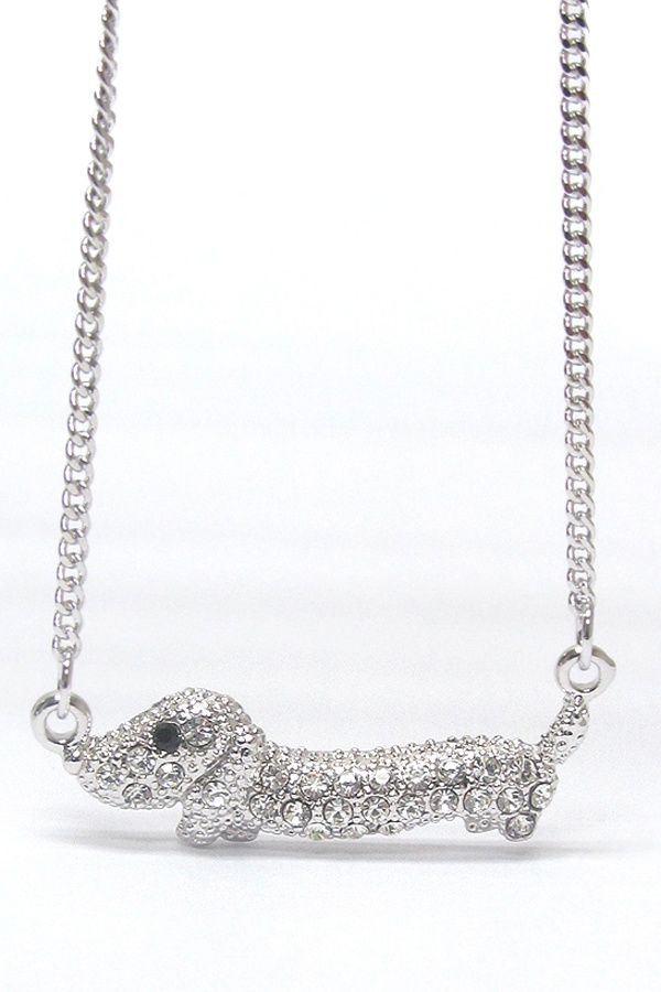 Made In Korea Whitegold Plating Crystal Stud Weenie Dog Pendant Necklace
