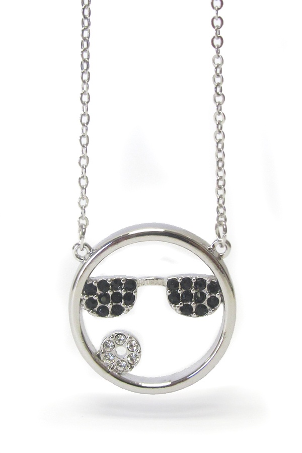 Made In Korea Whitegold Plating Crystal Emoji Pendant Necklace