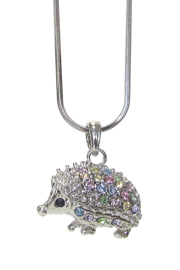 Made In Korea Whitegold Plating Crystal Hedgehog Pendant Necklace