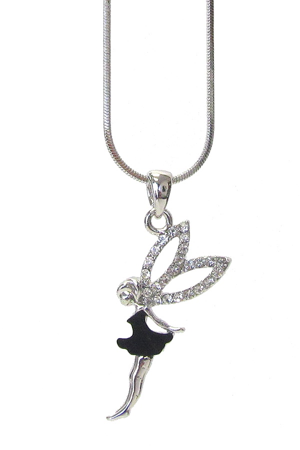 Made In Korea Whitegold Plating Crystal Fairy Pendant Necklace