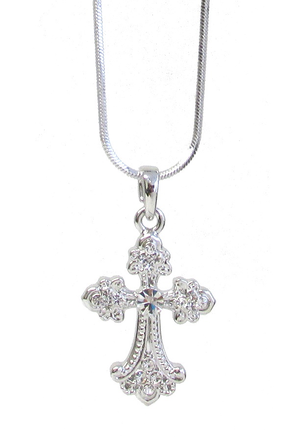 Made In Korea Whitegold Plating Crystal Cross Pendant Necklace