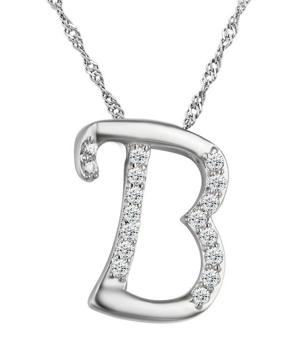 Letter B Initial Pendant With Crystals Necklace