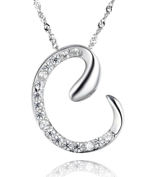 Letter C Initial Pendant With Crystals Necklace
