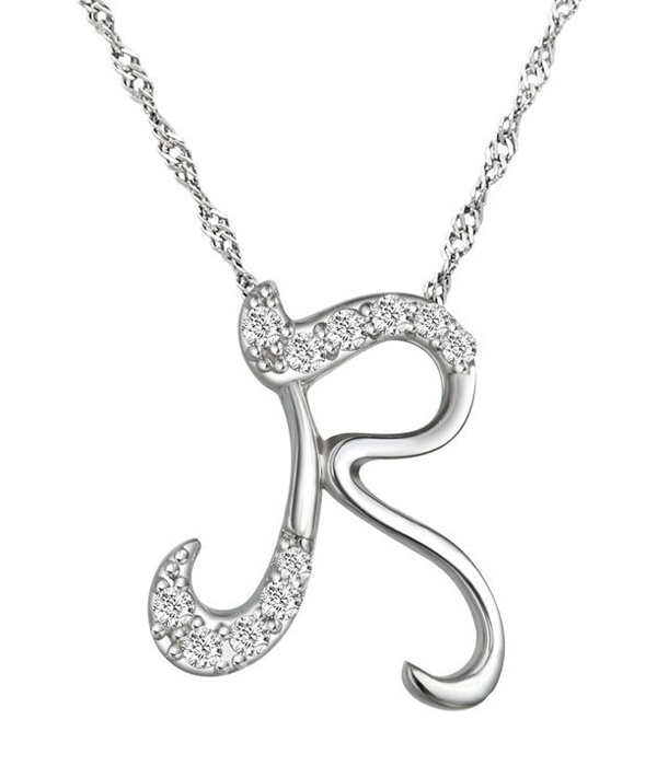 Letter R Initial Pendant With Crystals Necklace