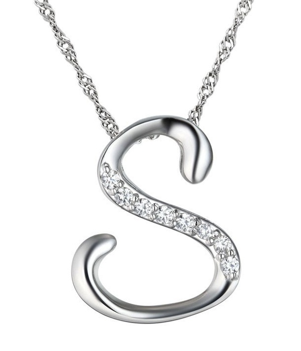 Letter S Initial Pendant With Crystals Necklace