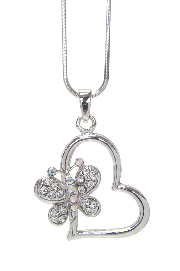 Made In Korea Whitegold Plating Crystal Heart Pendant Necklace
