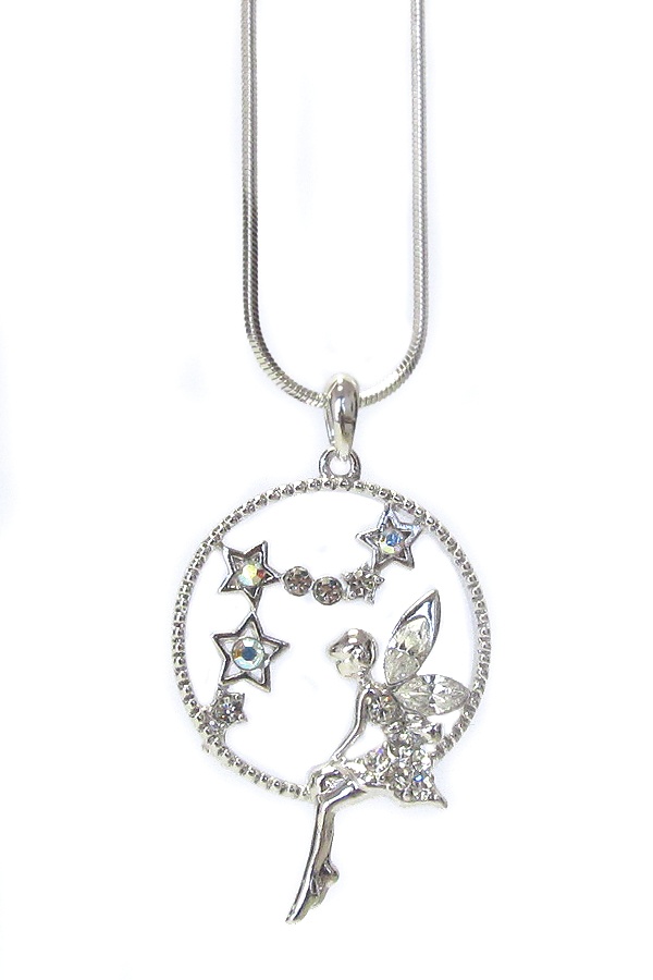 Made In Korea Whitegold Plating Crystal Fairy Pendant Necklace