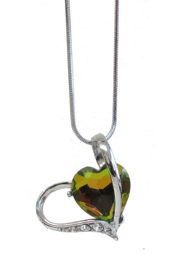Made In Korea Whitegold Plating Crystal Heart Pendant Necklace