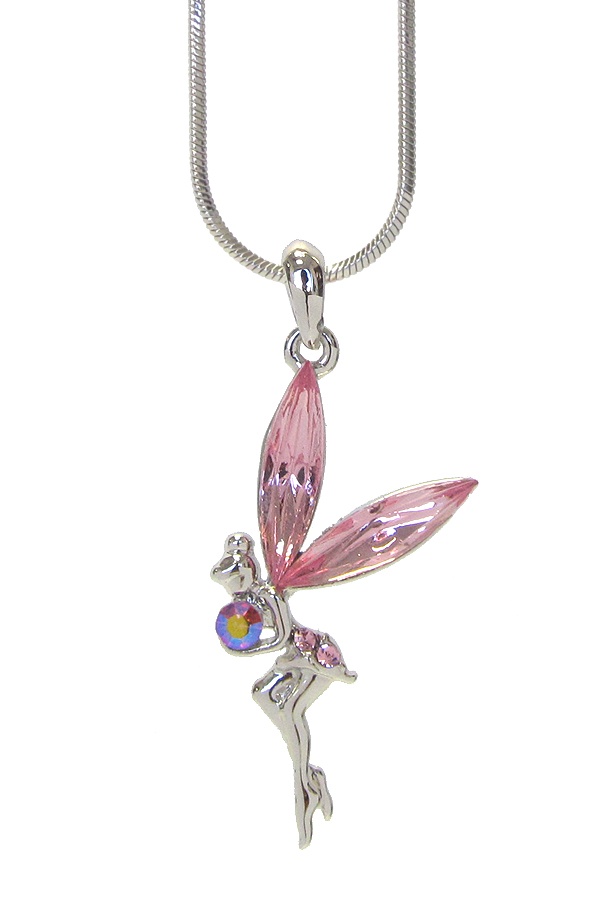 Made In Korea Whitegold Plating Crystal Fairy Pendant Necklace