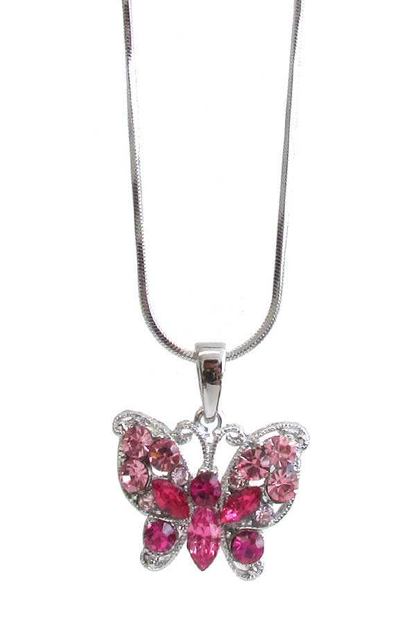 Made In Korea Whitegold Plating Crystal Butterfly Pendant Necklace