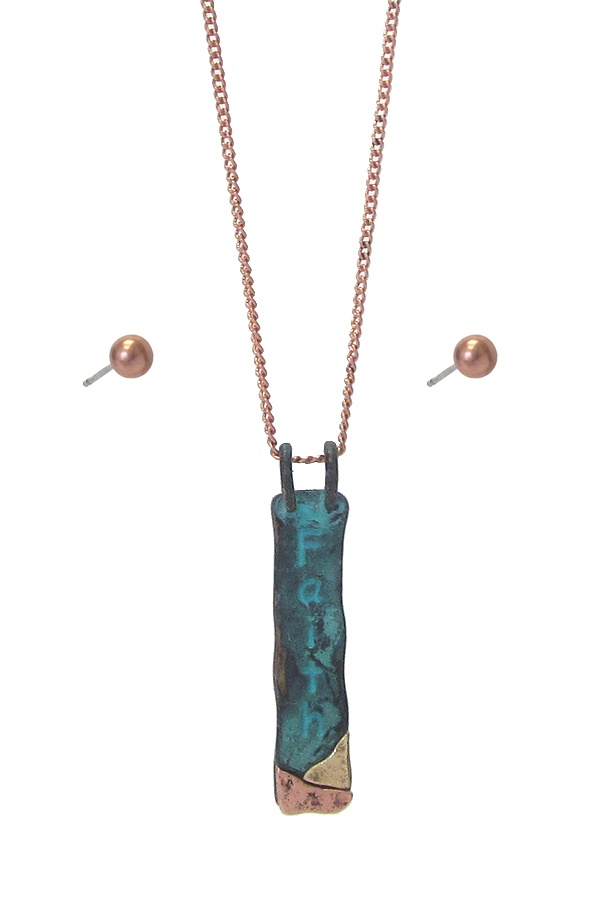 Religious Inspiration Metal Bar Pendant Necklace Set - Faith