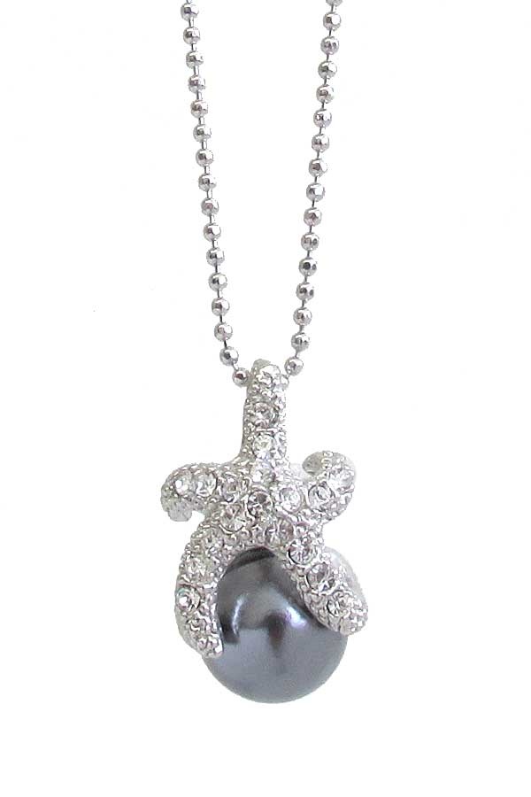 Made In Korea Whitegold Plating Starfish And Pearl Pendant Necklace