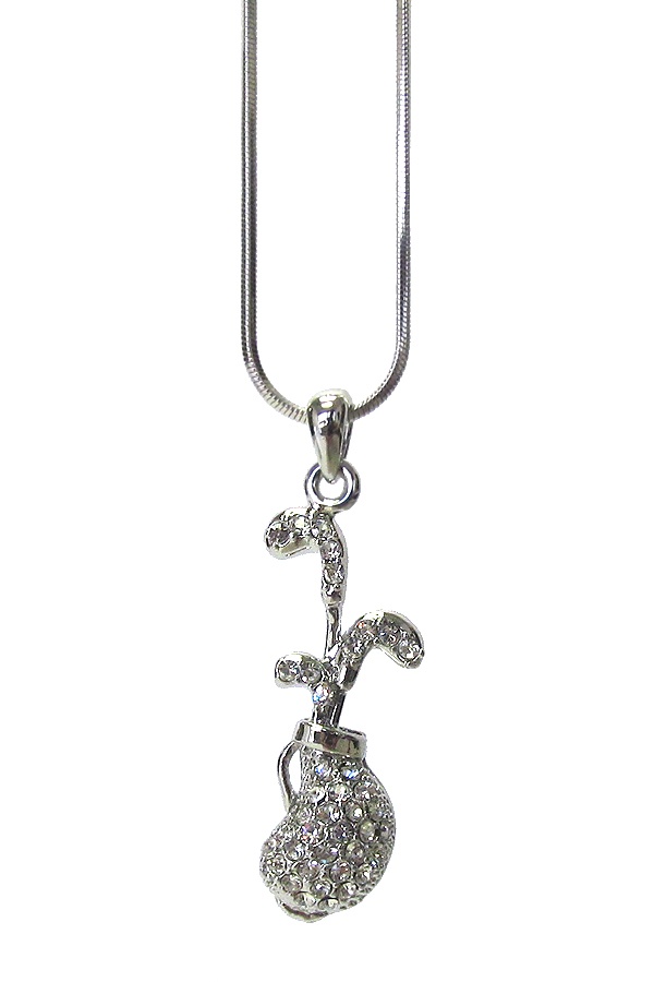 Made In Korea Whitegold Plating Crystal Golf Bag Pendant Necklace