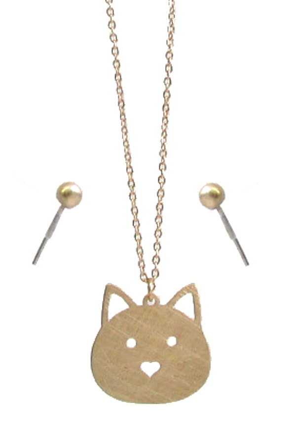Scratch Metal Cat Necklace Set - Brass Metal